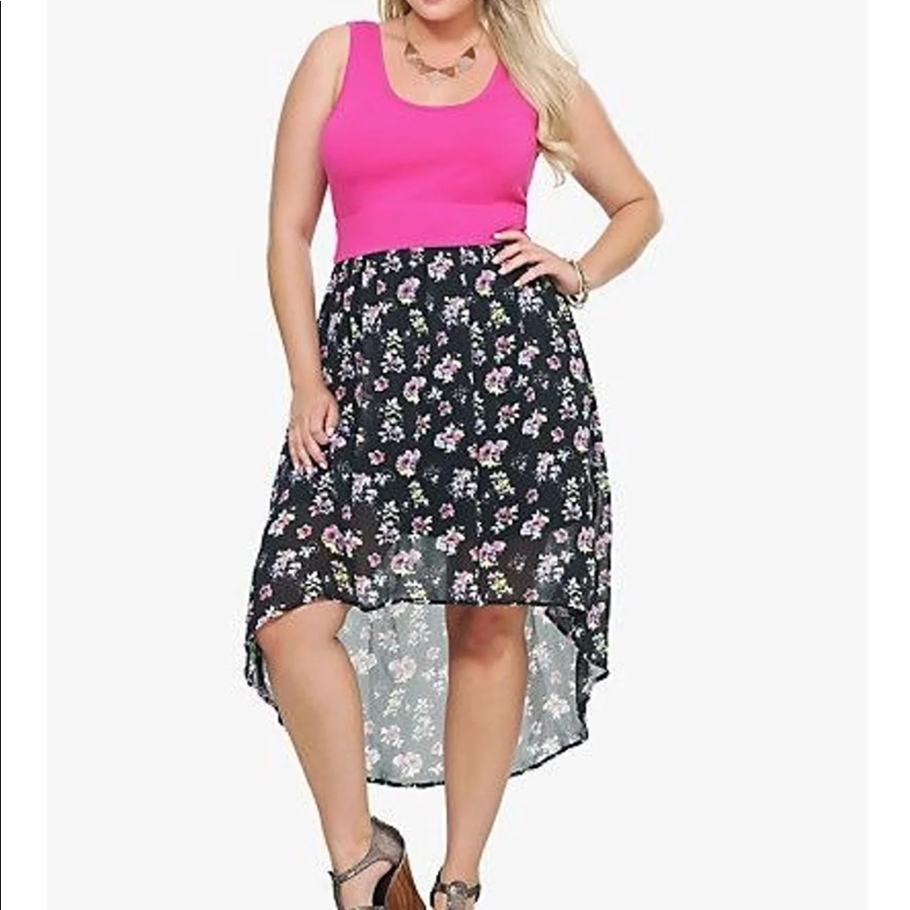 Torrid Hi Lo pink knit chiffon tank dress 2